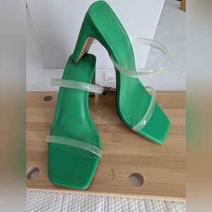 The Drop Women's Avery Square-Toe Two-Strap High Heeled Sandal, Green Clear , 7.